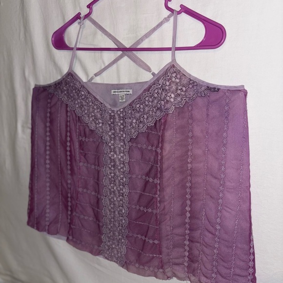 American Eagle Purple Lace Trim Women's Top sheer top layer - Picture 5 of 6